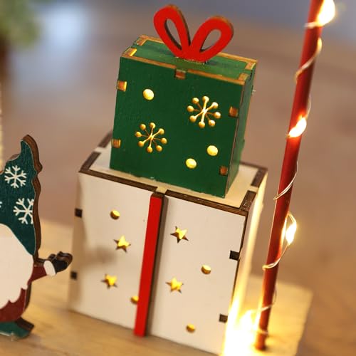 Christmas Tabletop Decoration, Wooden Lighted Christmas Gift Box Collectible Buildings Decorations, Christmas Giftboxes Santa Ornaments, Battery Operated Christmas Indoor Fireplace Table Decorations - style: Santa & Tree & Gift Box