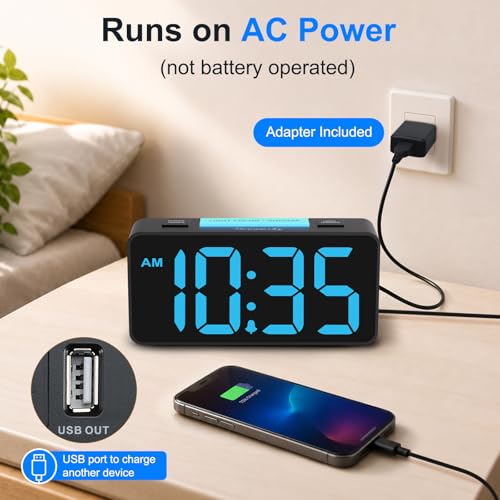 DreamSky Small Digital Alarm Clock with Night Light for Kids Bedroom - color: Dark Black Case Rgb Digits