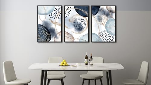 Large Framed Canvas Wall Art, Shapley Blue Abstract, 16"x24" Set of 3 - color: shapley blue, size: 16"x24"x3 Framed