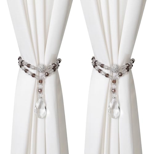 SUQ I OME Luxury Crystal Beaded Magnetic Curtain Tieback, Gray - color: Gray