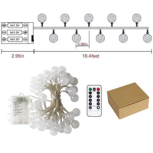 Metaku 16.4Ft 50LED Battery Operated Globe String Lights with Remote