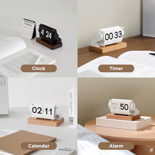 mooas Automatic Mini Flip Clock, Rechargeable, Timer/Alarm/Calendar (Black) - color: Automatic Mini Flip Black