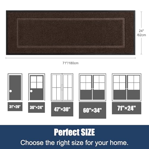Extra Large Front Door Mat Outside Entrance Indoor Doormat, 71" x 24" Outdoor Mats for Patio Waterproof, Outdoor Door Mats for Outside Entry, Indoor Rugs for Entryway, Sturdy Natural Rubber, Brown - color: Brown, size: 2' x 5'11" (Runner)