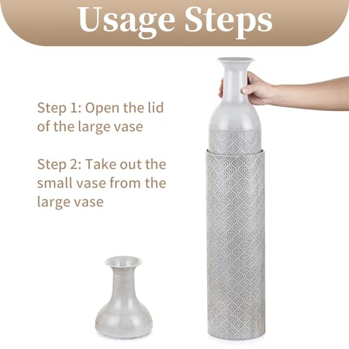 Sziqiqi Vintage Grey Floor Vase, Glazed Metal Floor Decor for Home, 2Pcs - style: Grey Floor Vases