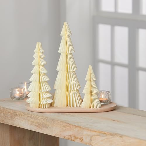 Set of 3 White Ivory Honeycomb Paper Trees (Medium Set 3 Ivory) - color: Medium Set 3 Ivory