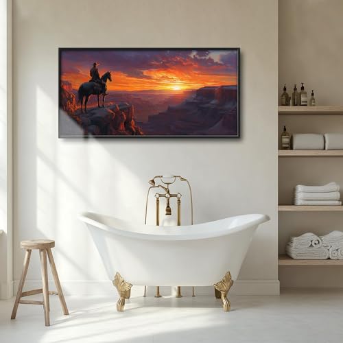 Trulave Framed Large Western Cowboy Wall Art for Living Room 60''x30'' - color: Western Cowboy, size: 60"L x 30"W