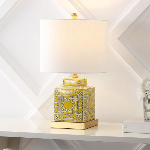 JONATHAN Y Catherine 22" Square Ceramic Ginger Jar Lamp, Yellow/White - color: Yellow/White