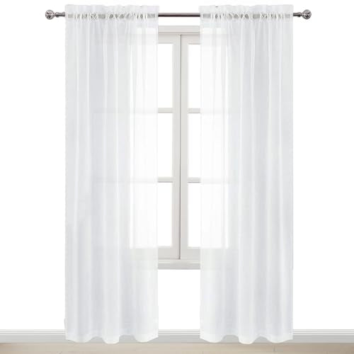 DWCN White Sheer Curtains 84 Inch Long for Living Room Rod Pocket 2 Panels - color: White, size: 42"W x 84"L (Pack of 2)