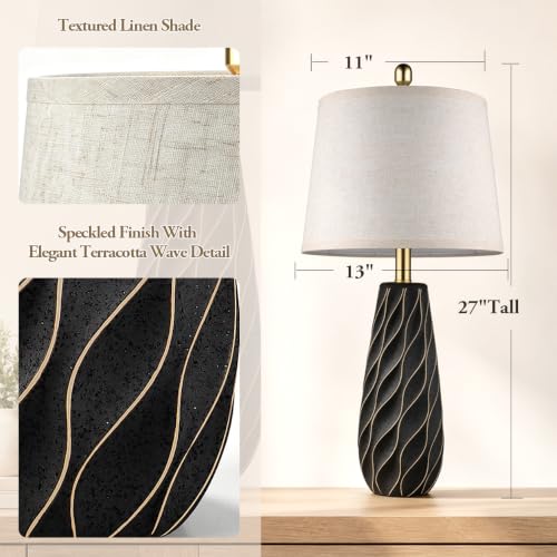 27" Ceramic Table Lamps Set of 2, Modern Lamps, Large Black Lamps - color: Black