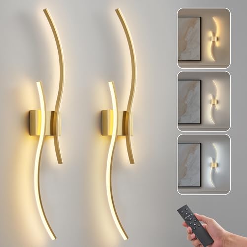 Wireless Wall Sconces Set of Two, Dimmable, 3CCT, Up to 65H Runtime - color: Brushed Brass, size: 39.3 inches (2 Pack)