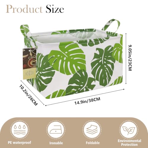 Rectangle Foldable Storage Basket Handles For Home, Leaf - color: Leaf