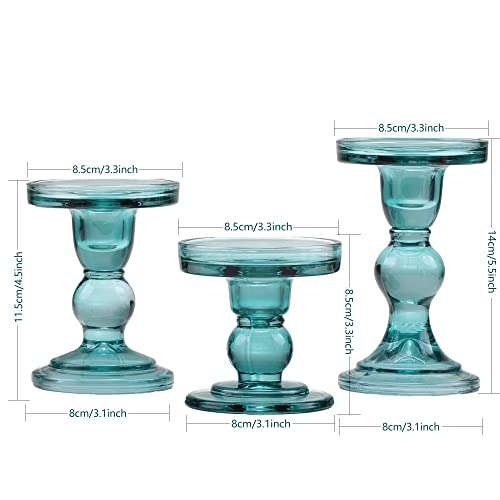 GMWD 3 Pcs Glass Candle Holder Set Clear, Green Candlesticks Holders Pillar Taper Candles Tealight Stand for Wedding Centerpieces Home Decorations Dining Table - color: Green