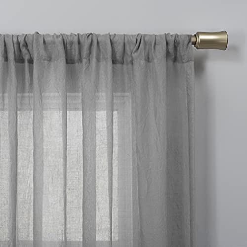 No. 918 Genevieve 2-Pack Linen Weave Sheer Semi-Sheer Rod Pocket Curtain Panel Pair, Gray, 50" W x 120" L (2 Panels) - color: Grey, size: 50"W x 120"L (Pack of 2)