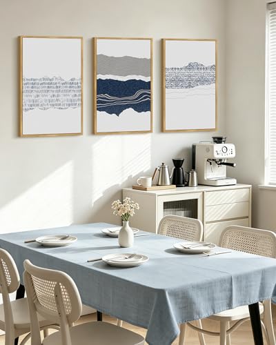 PHOPAGO Navy Blue Abstract Shapes Framed Wall Art 16x24in Natural Frame - color: Cyan Mid Century, size: 24L" x 16W" x 3 Pcs Natural