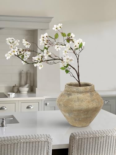 Briful Large Rustic Ceramic Vase with Distressed Finish, 8.2'' Tall Wide-Belly Decorative Flower Vases with Felt Pads, Retro Style Pottery for Home Decor, Table Centerpiece, Yellow Brown - color: 8.2'' Brown Yellow