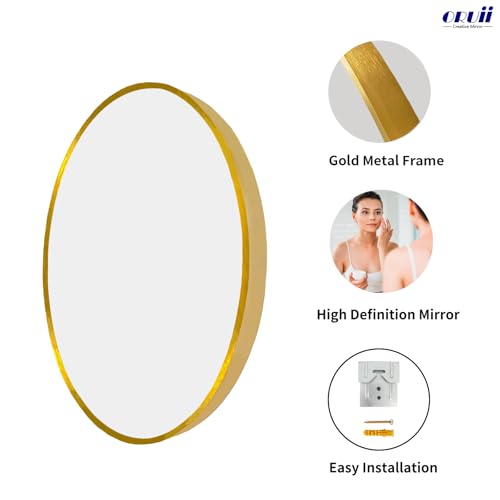 Oruii Round Mirror, 24 inch Glold Circle Mirror, Bruhsed Gold Metal Frame - color: Gold, size: 24"L x 24"W