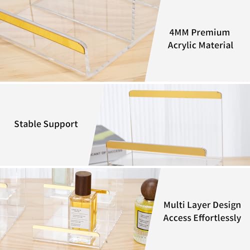 2 Pack 3-Tier Purse Display Stands, Acrylic Wallet Holder Risers Stand, 2-Inch Spacing Clear Clutch Rack Handbag Display Shelf, 4MM Thick Counter Wallet Organizer for Figure Sunglasses Retail Vendor - size: 3 Tier(2pack)
