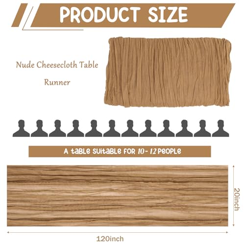2 Pack 120 Inch Nude Cheesecloth Table Runner Boho Rustic Gauze Sheer Romantic 10 FT Long Cheese Cloth Table Runner for Bridal Baby Shower Wedding Party Birthday Holiday Home Easter Decor - color: Nude