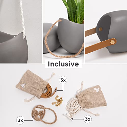 Kazai. Wall Planters -Ellie- | Hanging Ceramic Plant Pots 3 Pieces | Wall Decoration for Indoors, Balcony and Garden | Gray (Matte) - color: Grey (Matte), size: Set of 3 - Standard