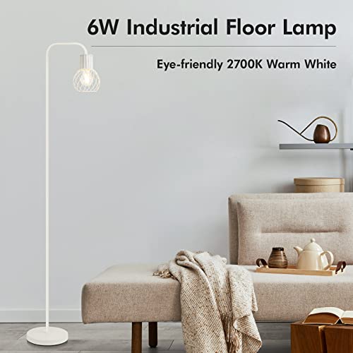 Industrial Floor Lamp, White Standing Lamp Modern with 6W LED Bulb, Foot Switch, Metal Tall Floor Lamps for Living Room, Bedroom, Office, Den, Vintage Stand Up Light, Minimalist Mid Century Pole Lamp - style: White Industrial Floor Lamp