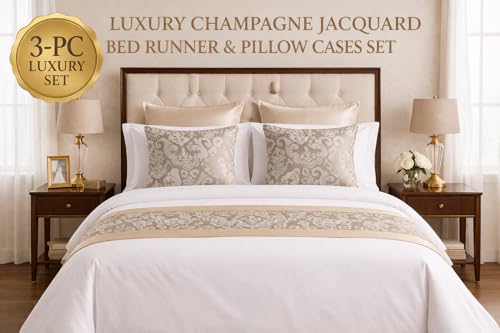 Jacquard Bed Runner Set with 2 Pillow Covers, No Filling, Bedding Decor - color: Champagne Gold, size: King