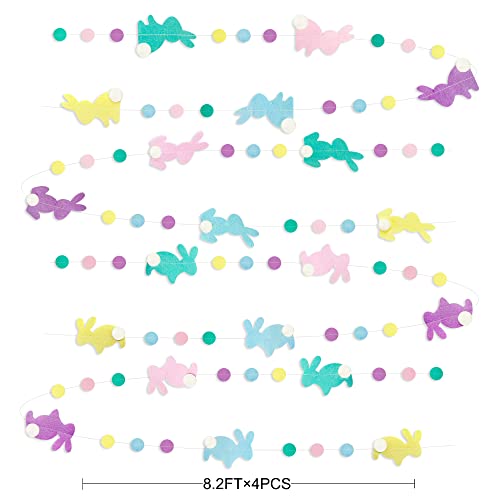pinkblume Easter Party Decorations Pastel Easter Bunny Circle Dot Garland Streamer Hanging Felt Polka Dots Rabbit Easter Banner for Happy Easter Day Spring Birthday Tea Party Home Decorations Supplies - color: Pastel Felt Bunny