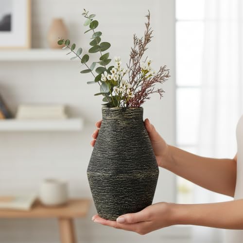 Black Ceramic Flower Vase, 10 Inch - color: Black and Gold, size: 10 inch