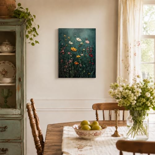 Canvas Wall Art Dark Floral Framed Style Wildflower Wall Decor 12x16 Inch - color: Little flower, size: 16"L x 12"W