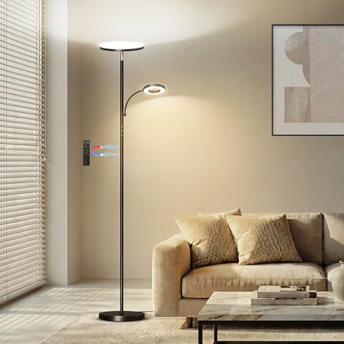 marctronic Floor Lamp, Upgraded 42W 4000LM Super Bright LED Floor Lamp for Living Room Bedroom, Dimmable Standing Reading Floor Lamps with Remote & Touch Control - color: Black 1 Pack