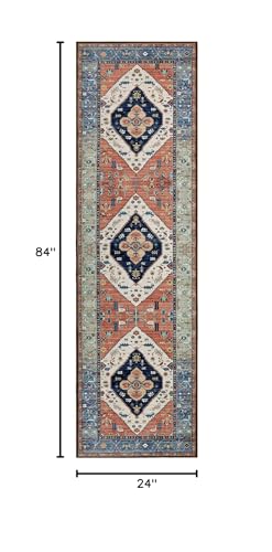 Beeiva Oriental Washable Hallway Runner Rug, Vintage Tribal Medallion 2x7 Kitchen Runner Rugs with Rubber Backing, Vintage Tribal Medallion Non - color: Rust/Navy Blue, size: 2' x 7' (Rectangular)