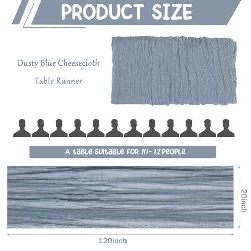 2 Pack 120 Inch Dusty Blue Cheesecloth Table Runner Boho Rustic Gauze Sheer Romantic 10 FT Long Cheese Cloth Table Runner for Bridal Baby Shower Wedding Party Birthday Holiday Home Easter Decor - color: Dusty Blue