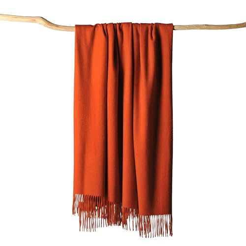 CUDDLE DREAMS Premium Cashmere Throw Blanket with Fringe (Persimmon) - color: Persimmon