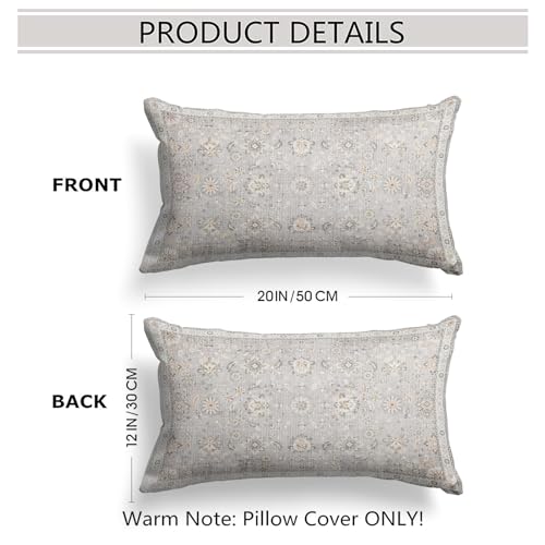 Snycler Boho Throw Pillow Covers Farmhouse Home Decor for Sofa Porch Patio Bed Room Outdoor,Set of 2,Bohemian Carpet Throw Pillows for Couch Decorative Pillow Cases,12x20inch,Grey - color: Floral-grey, size: 20" x 12" (Pack of 2)
