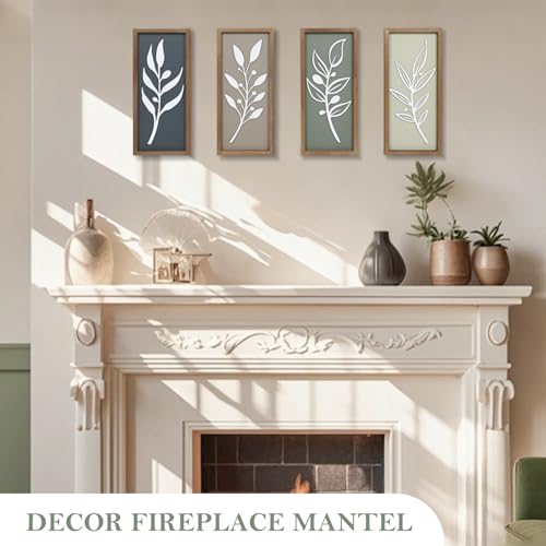3D Tree Leaf Wooden Framed Boho Wall Art (Set of 4) - color: Multi Colors, size: 7"X16"