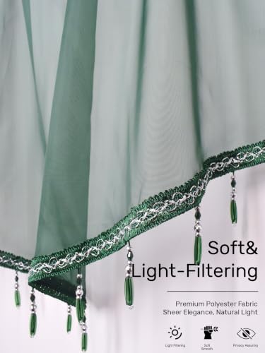 Molaxhome Swag Curtain Scalloped Curtain Valance Drape Sheer Lace Panel 1pc - color: Dark Green