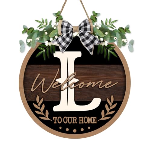 Monogram Letter L Front Door Sign, Welcome to Our Home Family Last - color: L
