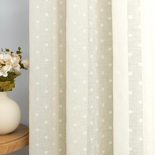 Pitalk Cream Sheer Curtains 84 Inches Long Polka Dots Pattern Design - color: Cream, size: 52"W x 84"L (Pack of 2)