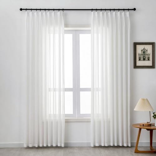 Sheer Curtains Pinch Pleated Curtains 90 Inches Long 1 Panel, W52 x L90 - color: Off White, size: 52"W x 90"L (Pack of 1)