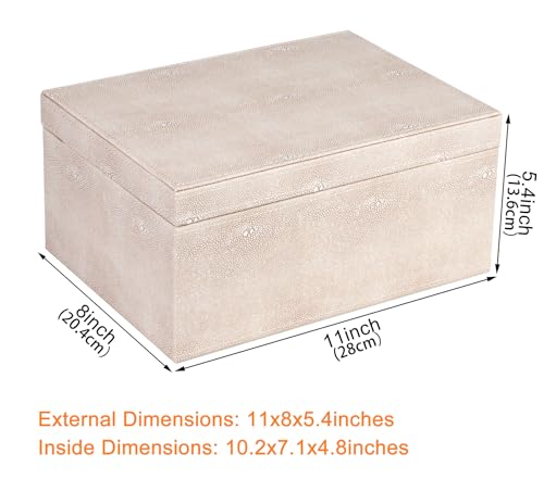 HofferRuffer Faux Leather Decorative Box, Large Wooden Structure Keepsake Box Accessory Organizer Jewelry Organizer with Hinged Lid, Storage Container for Home or Office (LightGrey Shagreen) - color: LightGrey Shagreen
