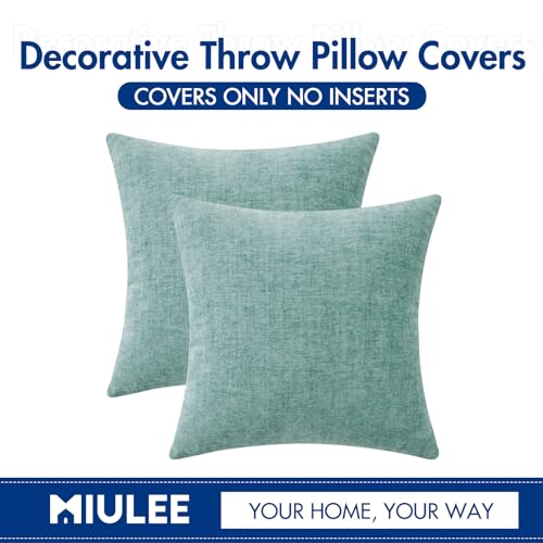 MIULEE Soft Chenille Throw Pillow Covers Aqua Green 16x16 Inch Pack of 2 - color: Aqua Green, size: 16" x 16" (Pack of 2)