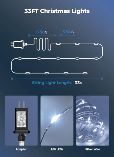 Minetom Fairy Lights Plug in, 33Ft 100LEDs String Lights for Bedroom - color: Pure White, size: 100 LEDs
