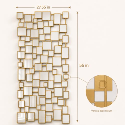 Large Modern Wall Mirror - 27.55"x55.1" Brushed Gold Wall Mirrors Metal Framed Decorative Mirror for Entryway Bedroom Living Room Home Decor - color: Antique Gold, size: 27.5"L x 55.1"W