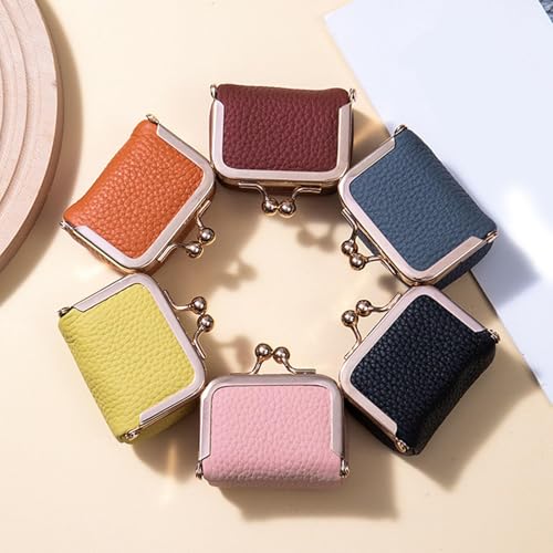 Genuine Leather Mini Jewelry Box & Coin Purse for Women, Travel Jewelry Case with Kiss Lock, Holds Earrings, Rings, Necklace, Bracelet, Coins (Orange) - color: Orange - 2.5in