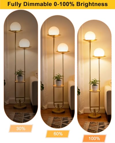 Lightdot 63IN Gold Floor Lamp 2 Globe Mid Century Standing Lamps Dimmable with 3000K Warm White LED Bulbs Unique Vintage Tall Floor Lamp with 5Lbs Heavy Base for Living Room/Wedding/Party - color: 2 Globe-Gold