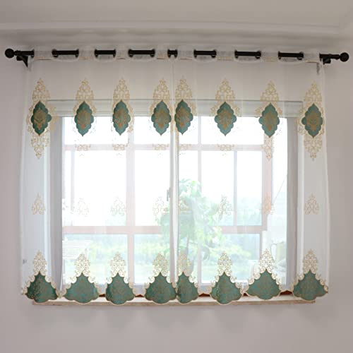 SLOW SOUL 2 Panels European Luxury Curtains Velvet Embroidered Tulle for Living Room Kitchen Bedroom Sheer Curtain with Grommet Light Green 50W X 69L inch - color: Lightgreen/Grommets, size: 50"W x 69"L (Pack of 2)