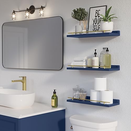 WOPITUES Floating Shelves for Wall Decor Set of 3, Gold in Navy Blue - color: Gold in Navy Blue, size: 15.7 inch