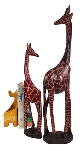 African Wood Tall Hand-Crafted Giraffe Statues Striking Designs and Sizes. Nature's Graceful Beauty Engulfs Safari Home Décor All Occassions. (Giraffe Pattern, 12" & 18" (Set of 2)) - color: Giraffe Pattern, size: 12" & 18" (Set of 2)