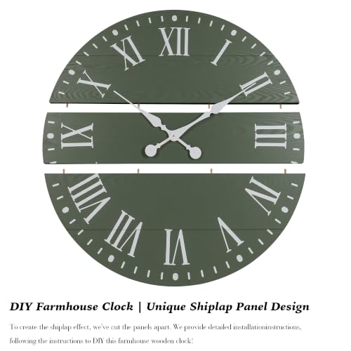 Large Wall Clock with Roman Numeral, 28” Shiplap Farmhouse Clock - color: Green, size: 28 Inch