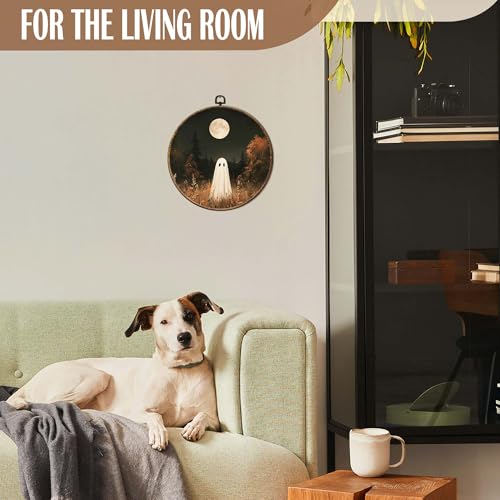 FSTCSV Moody Spooky Ghost Round Wall Art Framed, Halloween Full Moon Ghost Canvas Prints Wall Hanging Art, Dark Academia Fall Halloween Cottagecore Circle Walls Decor for Home Bedroom, 10x10in - color: color-12