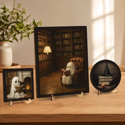 BIQRP 3 Pcs Halloween Ghost Reading Books Wall Art Set - color: Books